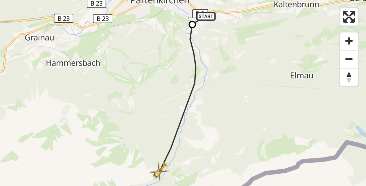 Flugroute Rettungshubschrauber Garmisch-Partenkirchen Clinic Heliport - Garmisch-Partenkirchen, 07 Februar 2026, 16:01