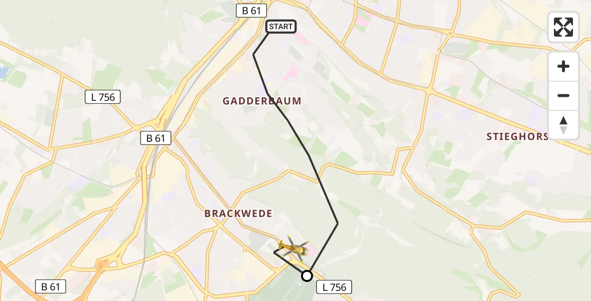 Flugroute Rettungshubschrauber Bielefeld - Luftrettungszentrum Bielefeld, 07 Februar 2026, 16:30