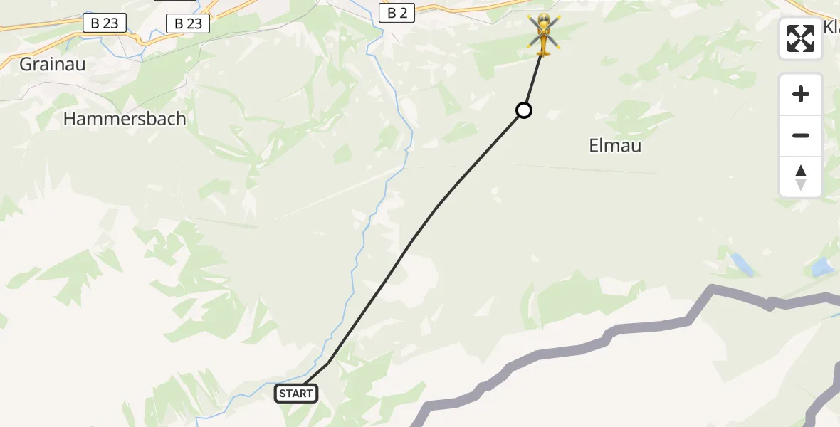 Flugroute Rettungshubschrauber Garmisch-Partenkirchen - Kaltenbrunn, 07 Februar 2026, 16:31