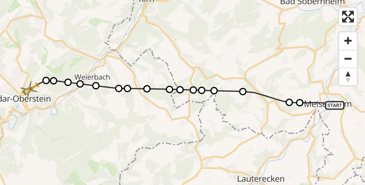 Routekaart van de vlucht: Rettungshubschrauber nach Idar-Oberstein, Dr.-Ottmar-Kohler-Straße
