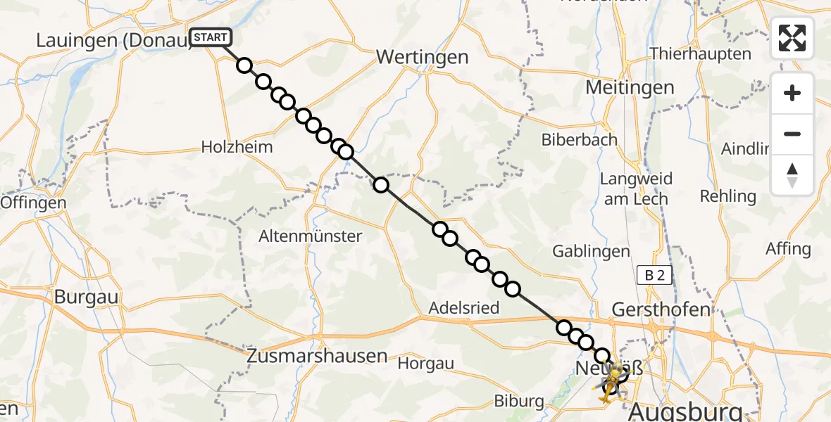 Routekaart van de vlucht: Rettungshubschrauber nach Augsburg University Hospital Heliport