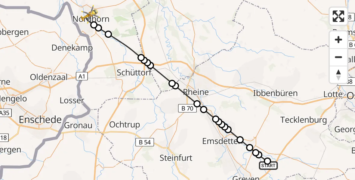 Flugroute Ambulanzhubschrauber Christoph  Westfalen-ADAC - Nordhorn, 07 Februar 2026, 17:31