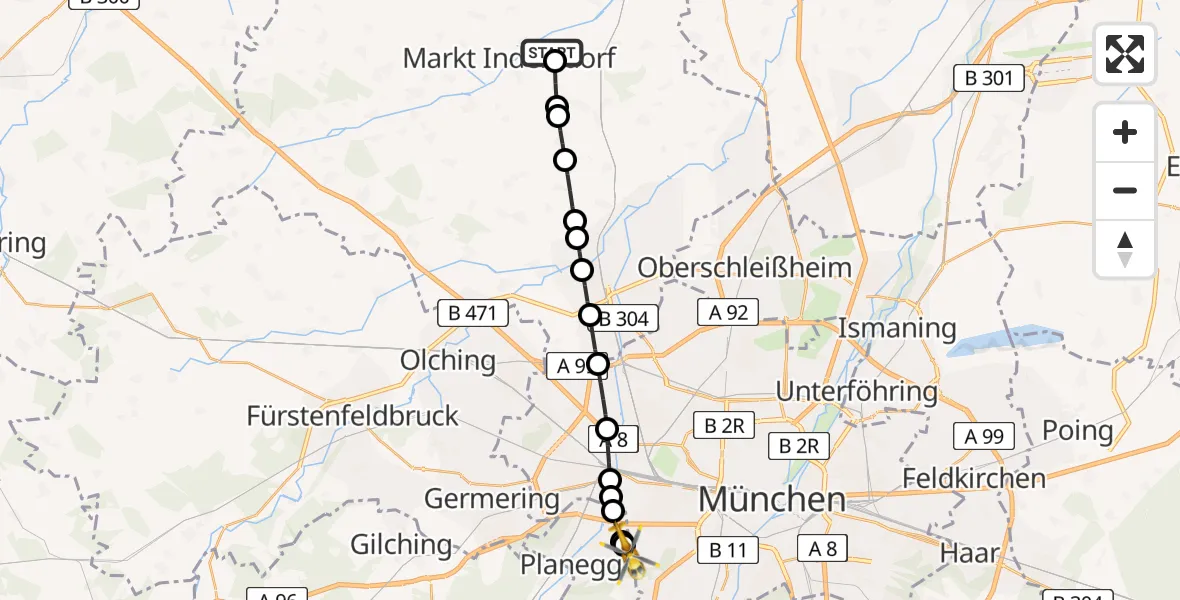 Routekaart van de vlucht: Ambulanzhubschrauber nach DRF Air Rescue München Heliport