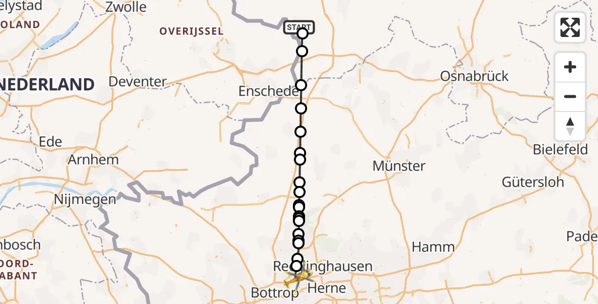 Flugroute Ambulanzhubschrauber Nordhorn - Gelsenkirchen-Nord, 07 Februar 2026, 18:15