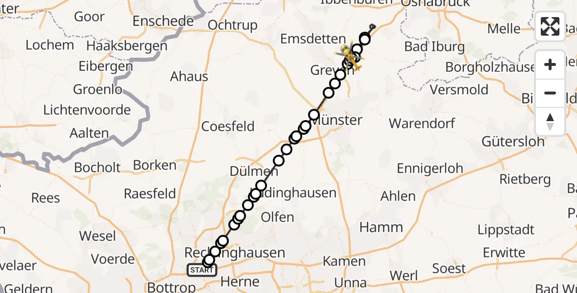 Routekaart van de vlucht: Ambulanzhubschrauber nach Christoph  Westfalen-ADAC