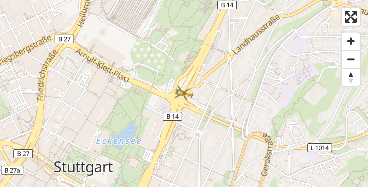 Routekaart van de vlucht: Rettungshubschrauber nach Stuttgart, B 14