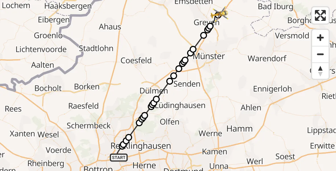 Flugroute Ambulanzhubschrauber Gelsenkirchen-Nord - Christoph  Westfalen-ADAC, 08 Februar 2026, 06:36