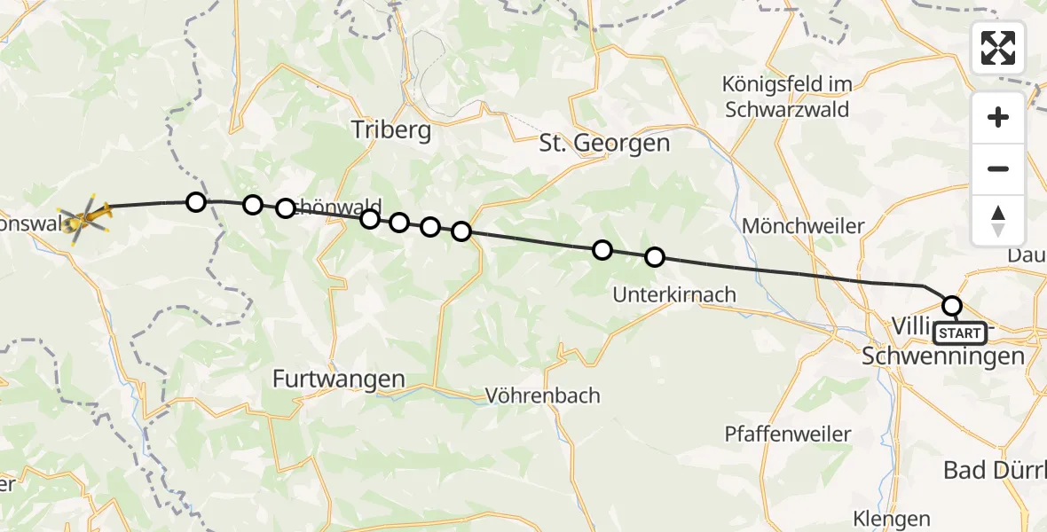 Flugroute Rettungshubschrauber DRF Air Rescue Station Villingen-Schwenningen Heliport (Christoph 11) - Simonswald, 08 Februar 2026, 08:19