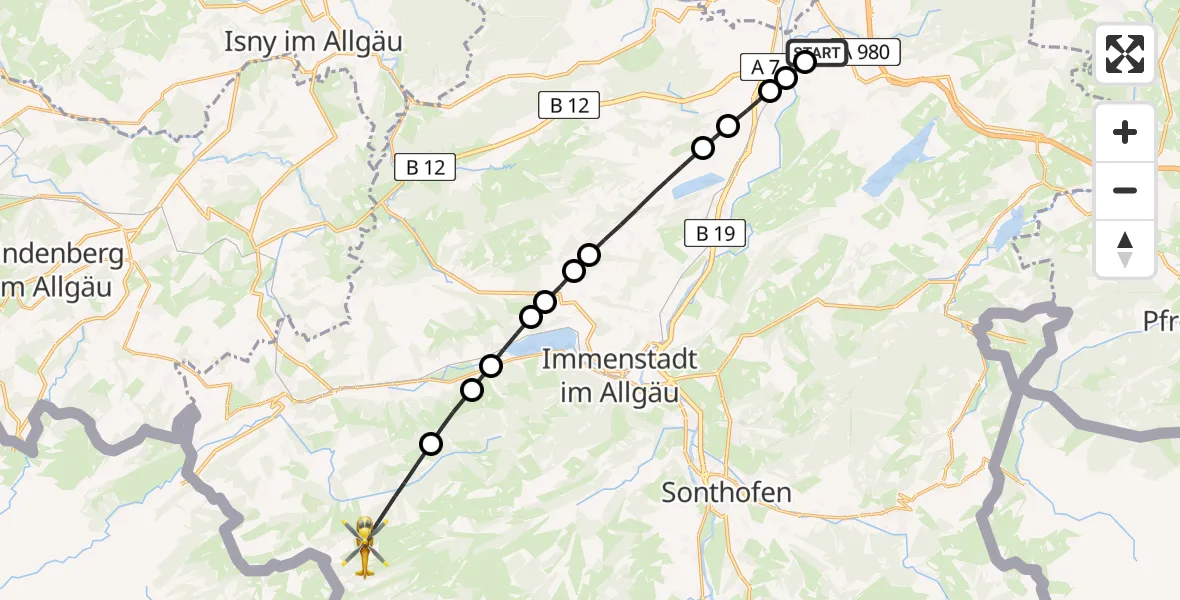Flugroute Rettungshubschrauber Kempten-Durach Airfield - Oberstaufen, 08 Februar 2026, 09:07