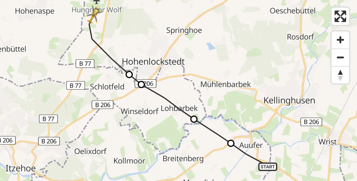 Routekaart van de vlucht: Rettungshubschrauber nach Hohenlockstedt, Towerstraße