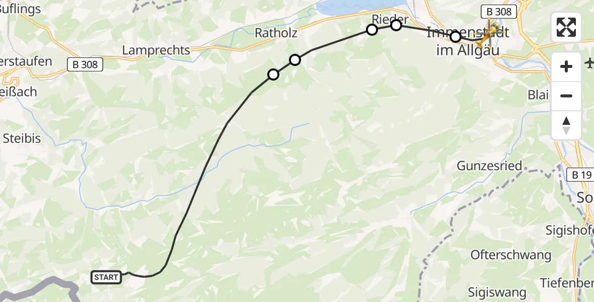 Routekaart van de vlucht: Rettungshubschrauber nach Immenstadt im Allgäu, Im Stillen