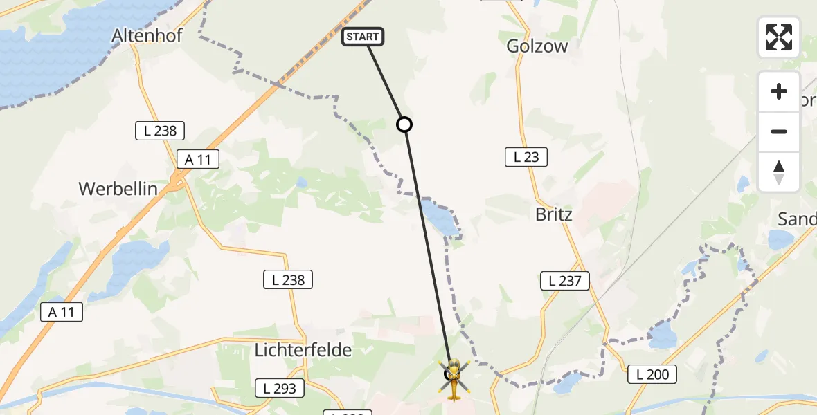 Flugroute Rettungshubschrauber Golzow - Eberswalde, 08 Februar 2026, 09:44