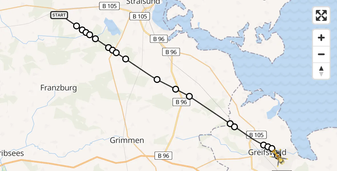 Routekaart van de vlucht: Rettungshubschrauber nach Greifswald Hospital Heliport