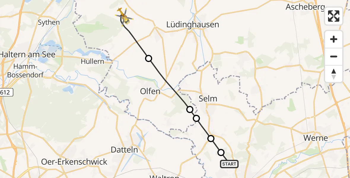 Flugroute Rettungshubschrauber Lünen - Lüdinghausen, 08 Februar 2026, 10:11