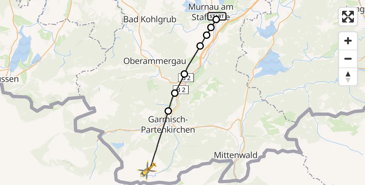 Flugroute Rettungshubschrauber Murnau Accident Hospital Heliport - Garmisch-Partenkirchen, 08 Februar 2026, 10:20