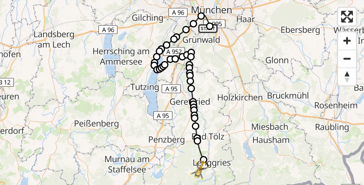 Routekaart van de vlucht: Rettungshubschrauber nach Lenggries, Zustieg