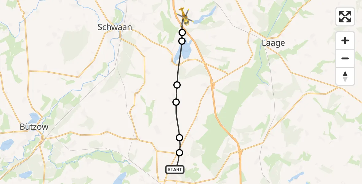 Flugroute Rettungshubschrauber Suckow - Sabel, 08 Februar 2026, 10:32