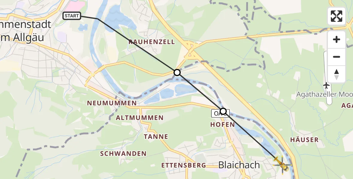 Flugroute Rettungshubschrauber Immenstadt im Allgäu - Blaichach, 08 Februar 2026, 10:36
