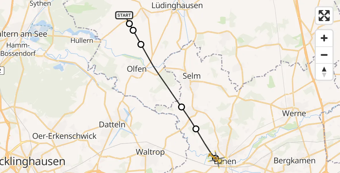 Flugroute Rettungshubschrauber Lüdinghausen - Lünen-Lippeweiden Glider Field, 08 Februar 2026, 10:39