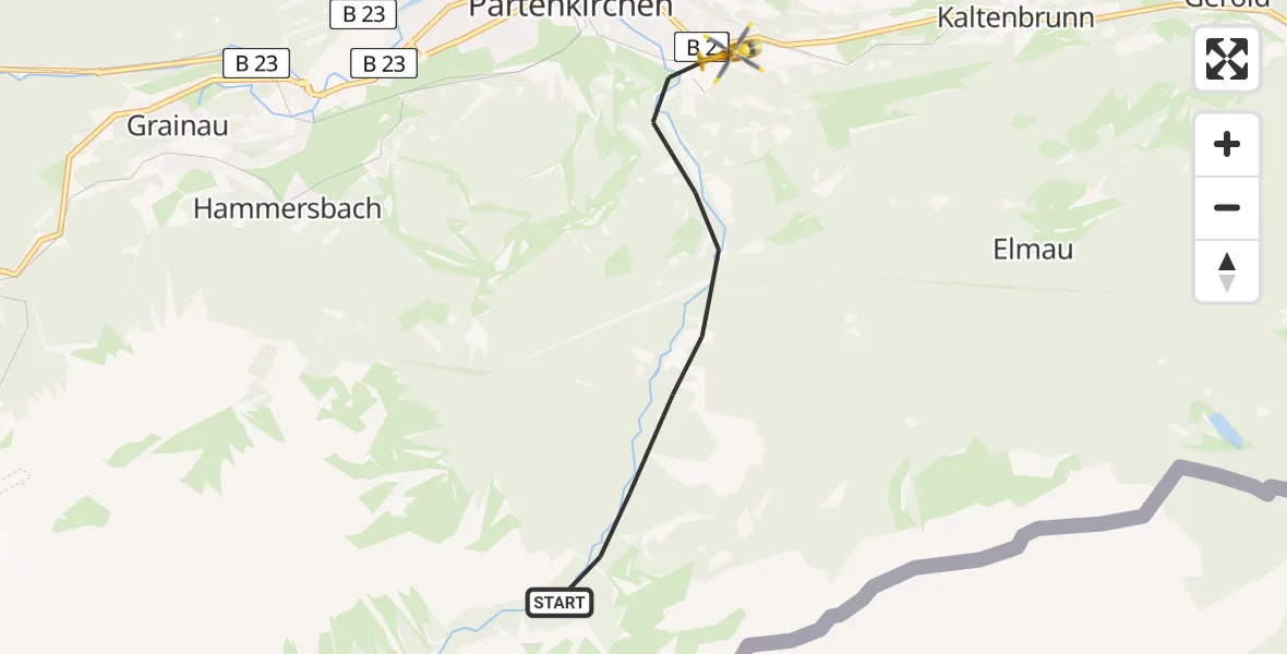 Flugroute Rettungshubschrauber Garmisch-Partenkirchen - Garmisch-Partenkirchen Clinic Heliport, 08 Februar 2026, 10:49