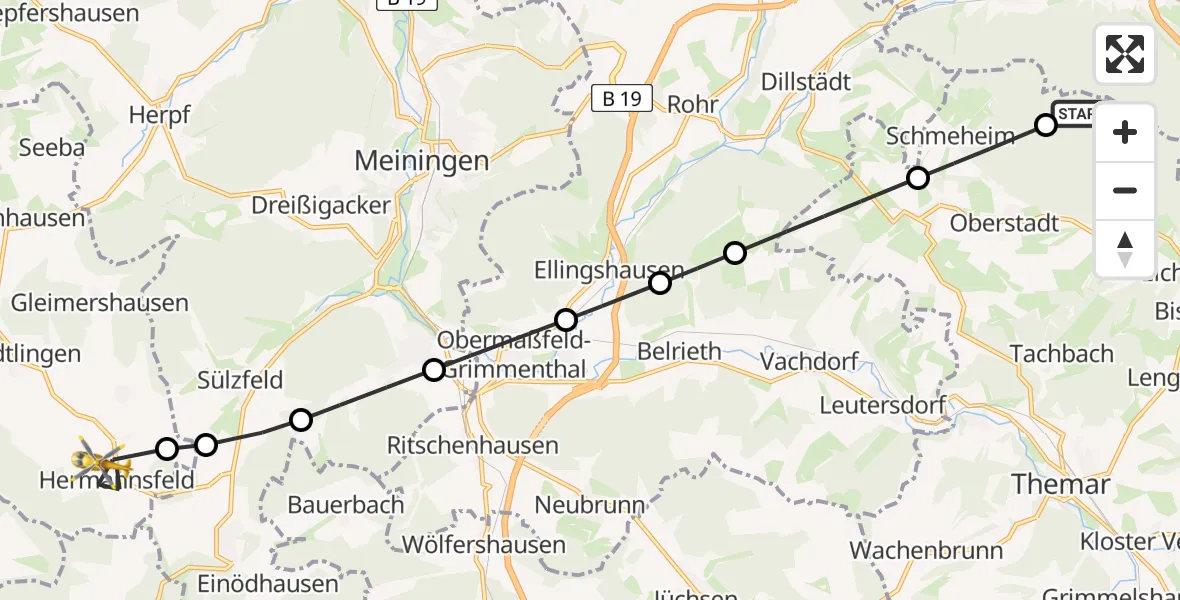 Flugroute Rettungshubschrauber Suhl - Hermannsfeld, 08 Februar 2026, 10:52