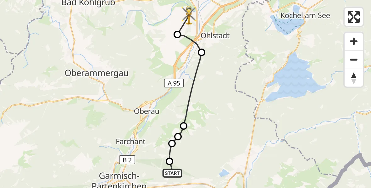 Flugroute Rettungshubschrauber Kaltenbrunn - Murnau am Staffelsee, 08 Februar 2026, 11:10