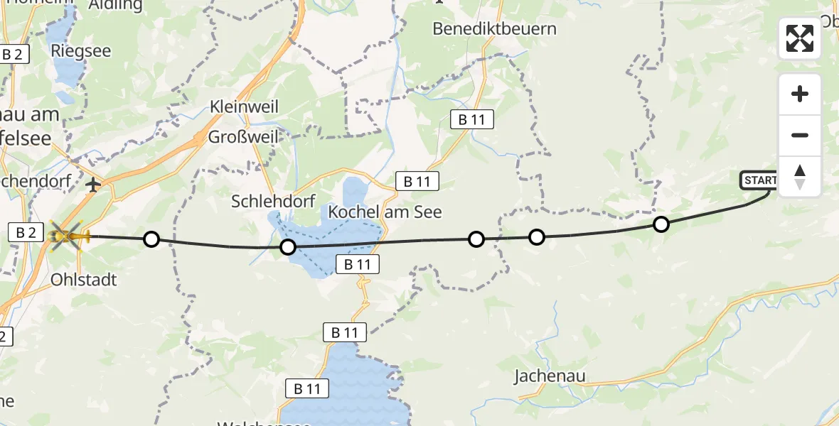 Flugroute Rettungshubschrauber Lenggries - Ohlstadt, 08 Februar 2026, 11:18