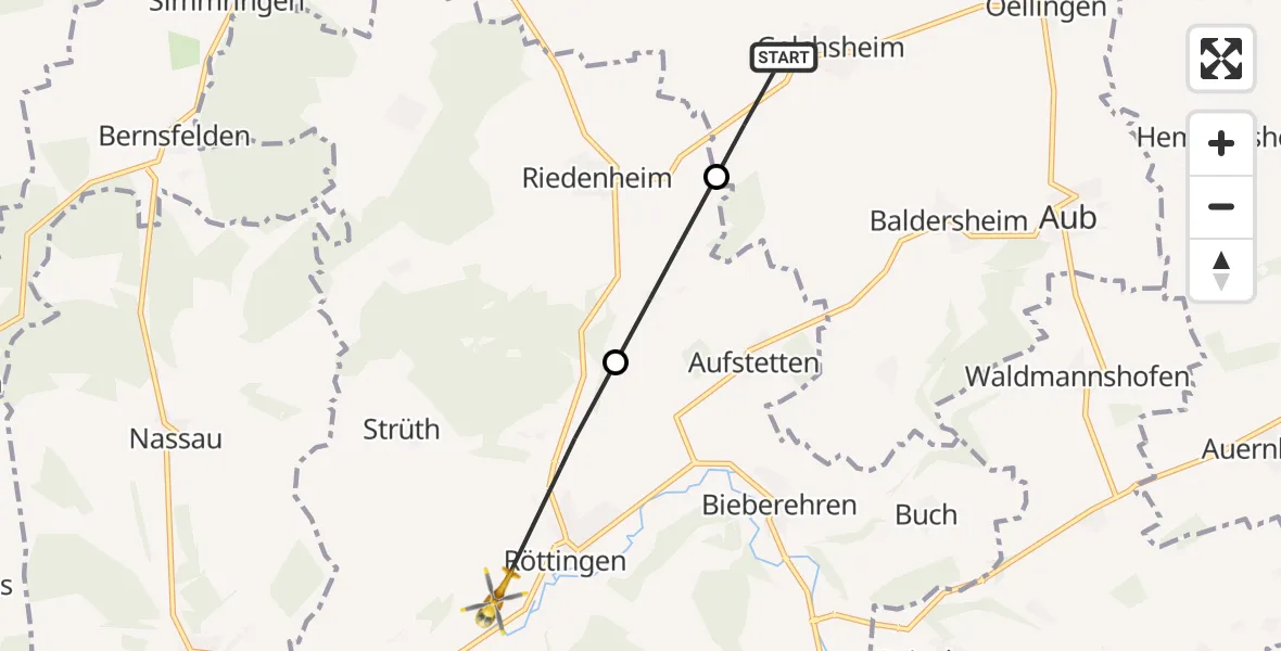 Routekaart van de vlucht: Rettungshubschrauber nach Röttingen, Brunnenweg