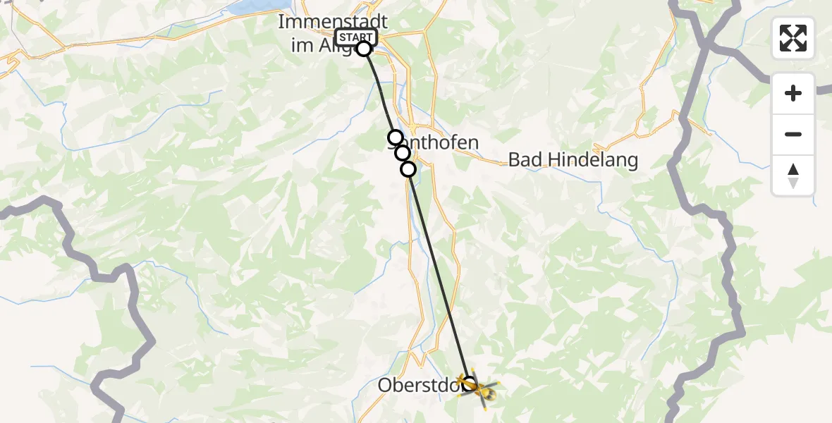 Flugroute Rettungshubschrauber Immenstadt im Allgäu - Oberstdorf, 08 Februar 2026, 11:24