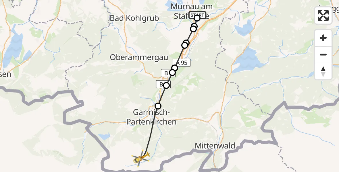 Flugroute Rettungshubschrauber Murnau Accident Hospital Heliport - Garmisch-Partenkirchen, 08 Februar 2026, 11:26