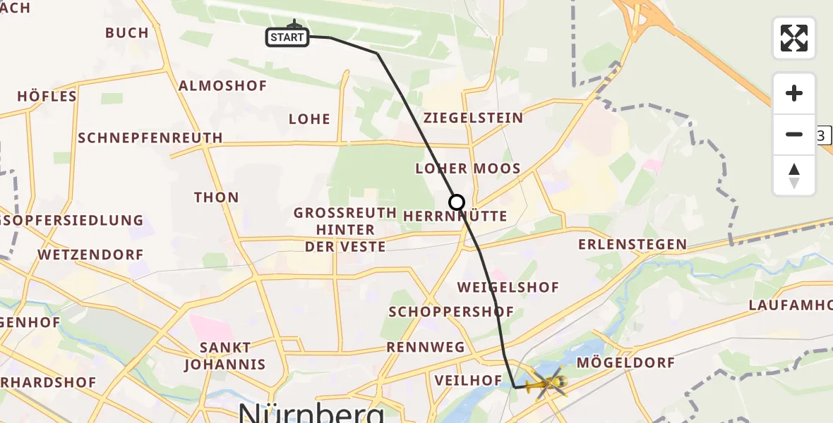 Flugroute Ambulanzhubschrauber Nuremberg Airport - Nürnberg, 08 Februar 2026, 11:32