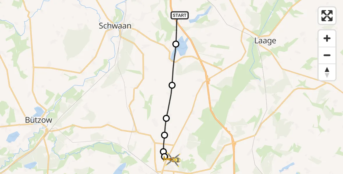 Flugroute Rettungshubschrauber Sabel - Suckow, 08 Februar 2026, 11:44