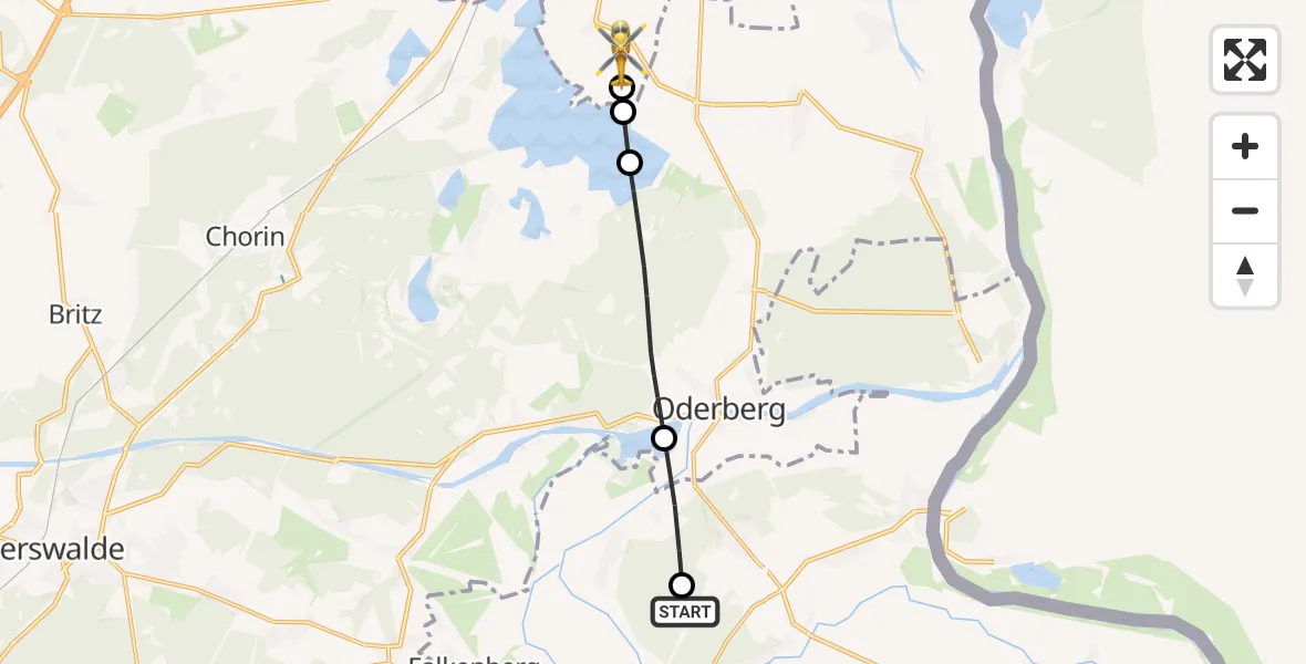 Routekaart van de vlucht: Rettungshubschrauber nach Angermünde, L 283