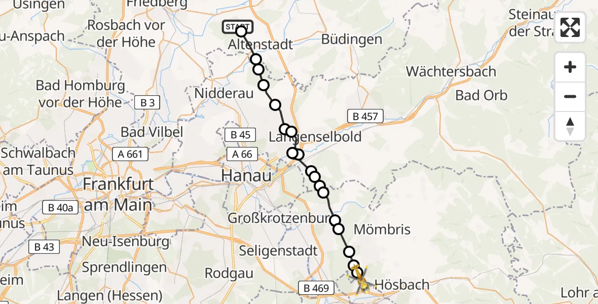 Routekaart van de vlucht: Ambulanzhubschrauber nach Glattbach, Im Himbeergrund