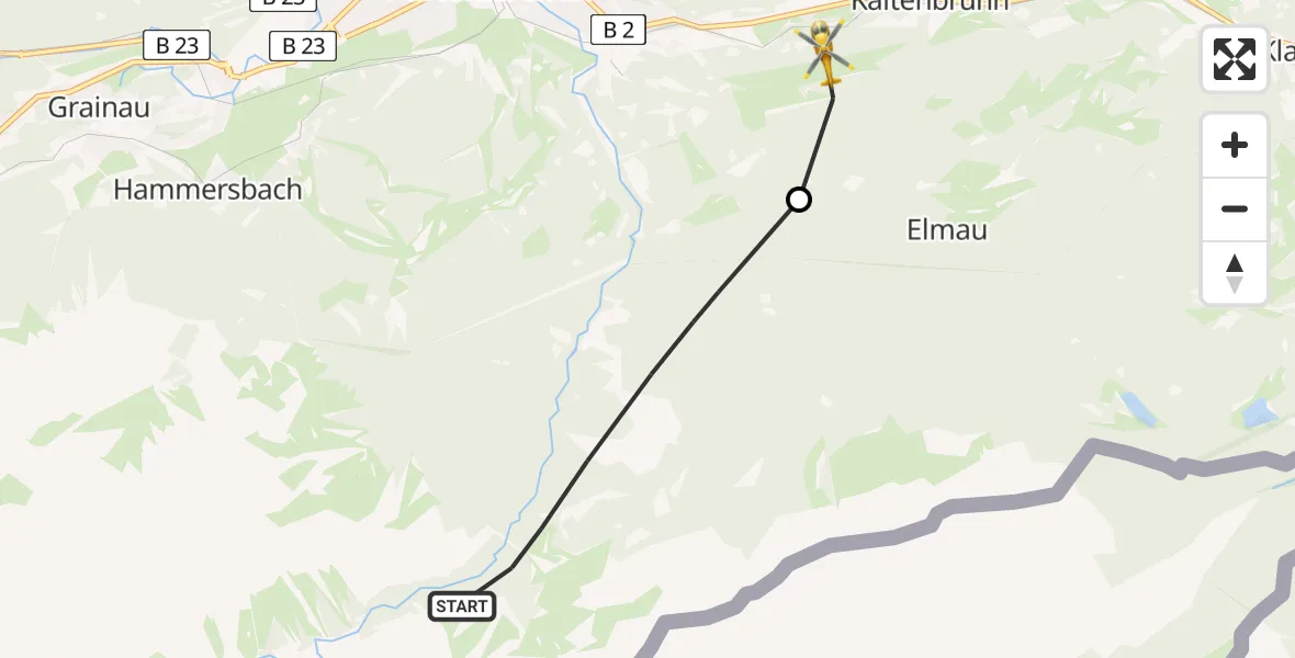 Flugroute Rettungshubschrauber Garmisch-Partenkirchen - Kaltenbrunn, 08 Februar 2026, 11:59