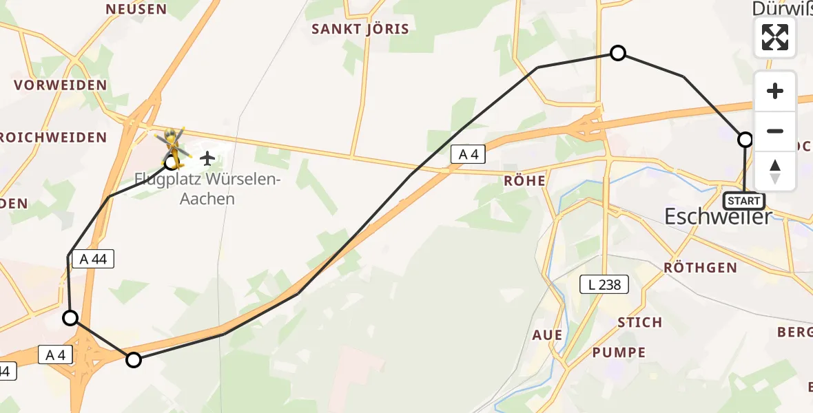 Flugroute Rettungshubschrauber Eschweiler - Aachen-Merzbrück Airport, 08 Februar 2026, 12:06