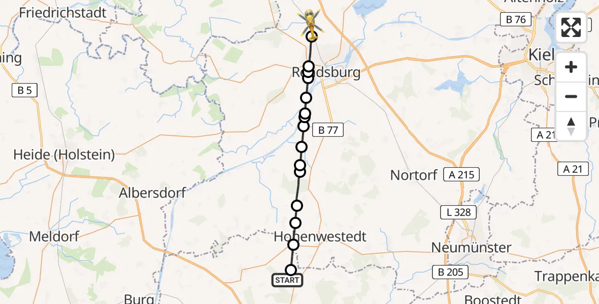 Routekaart van de vlucht: Rettungshubschrauber nach Alt Duvenstedt, Krummenorter Weg