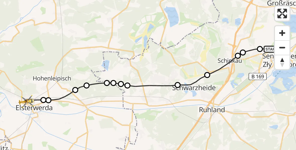 Flugroute Rettungshubschrauber Senftenberg - Elsterwerda, 08 Februar 2026, 12:24