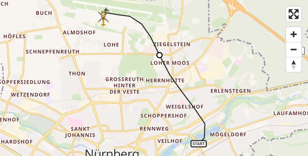 Flugroute Ambulanzhubschrauber Nürnberg - Nuremberg Airport, 08 Februar 2026, 12:31