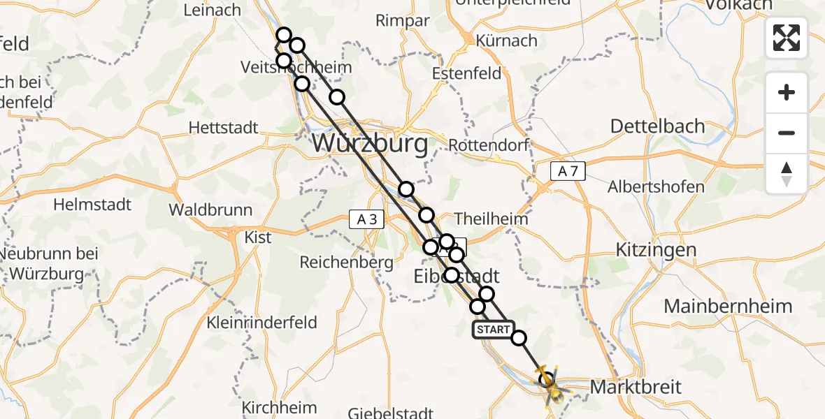 Flugroute Rettungshubschrauber Sommerhausen - Frickenhausen am Main, 08 Februar 2026, 12:32