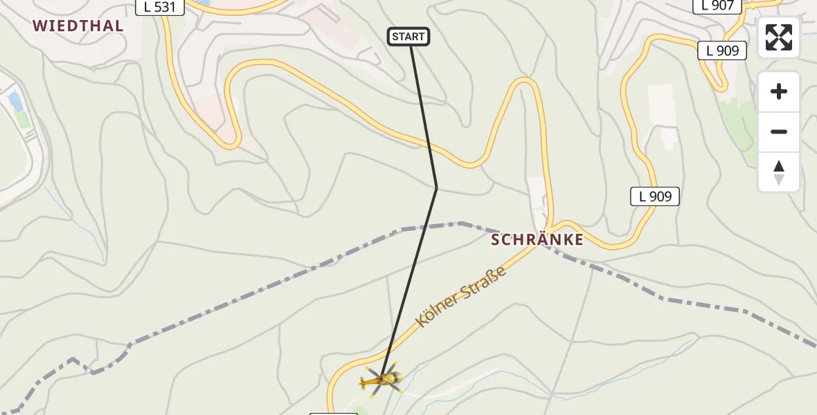 Flugroute Rettungshubschrauber Siegen - Neunkirchen, 08 Februar 2026, 12:38