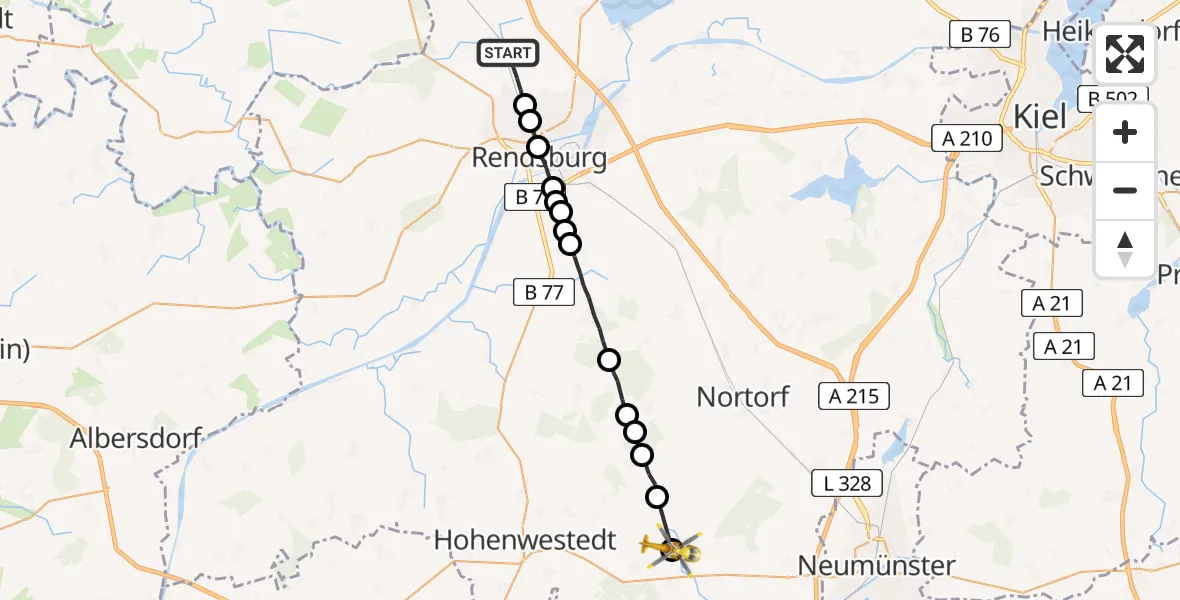 Flugroute Rettungshubschrauber Alt Duvenstedt - Innien, 08 Februar 2026, 12:49