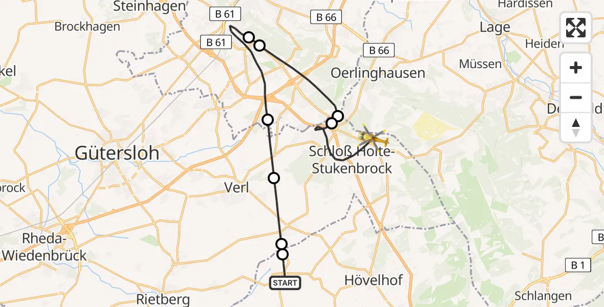 Flugroute Rettungshubschrauber Steinhorst - Schloß Holte-Stukenbrock, 08 Februar 2026, 12:52