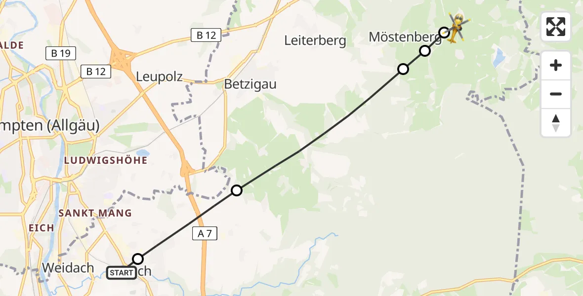Flugroute Rettungshubschrauber Weidach - Hauptmannsgreut, 08 Februar 2026, 12:56