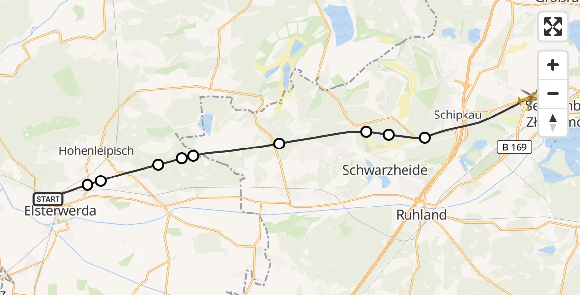Flugroute Rettungshubschrauber Elsterwerda - Senftenberg, 08 Februar 2026, 13:04