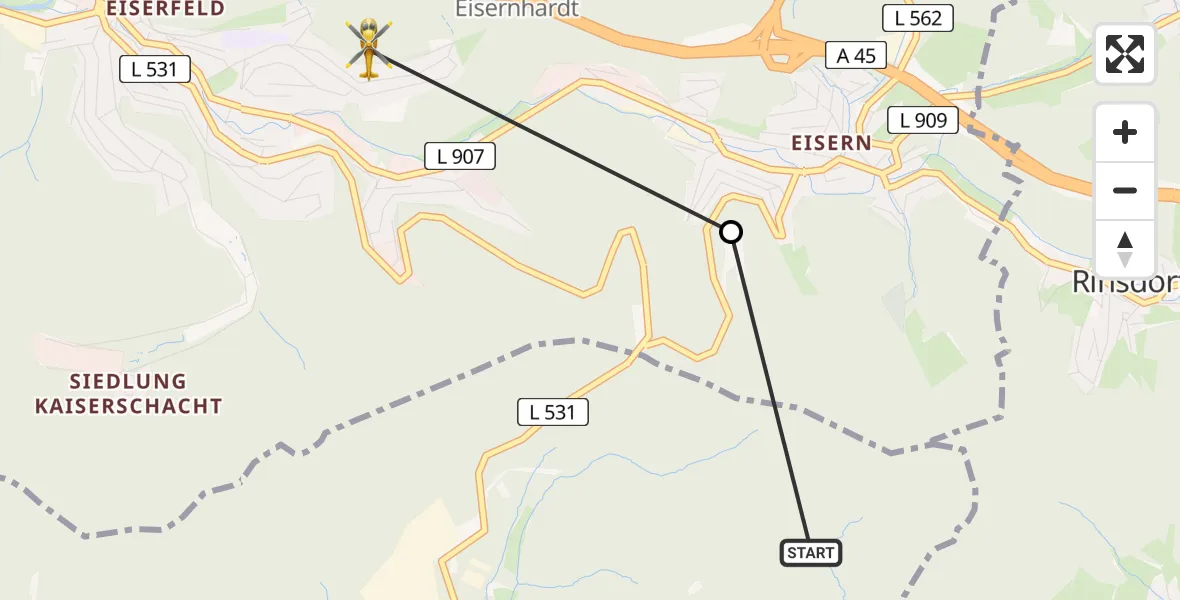 Flugroute Rettungshubschrauber Salchendorf - Siegen, 08 Februar 2026, 13:09