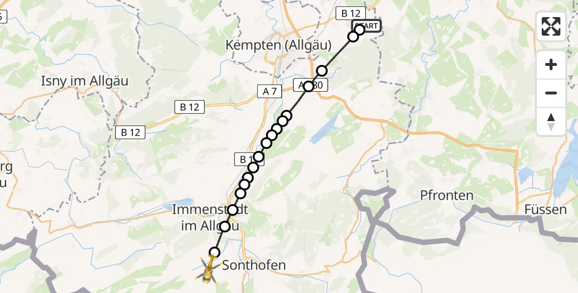Flugroute Rettungshubschrauber Hauptmannsgreut - Ofterschwang, 08 Februar 2026, 13:28