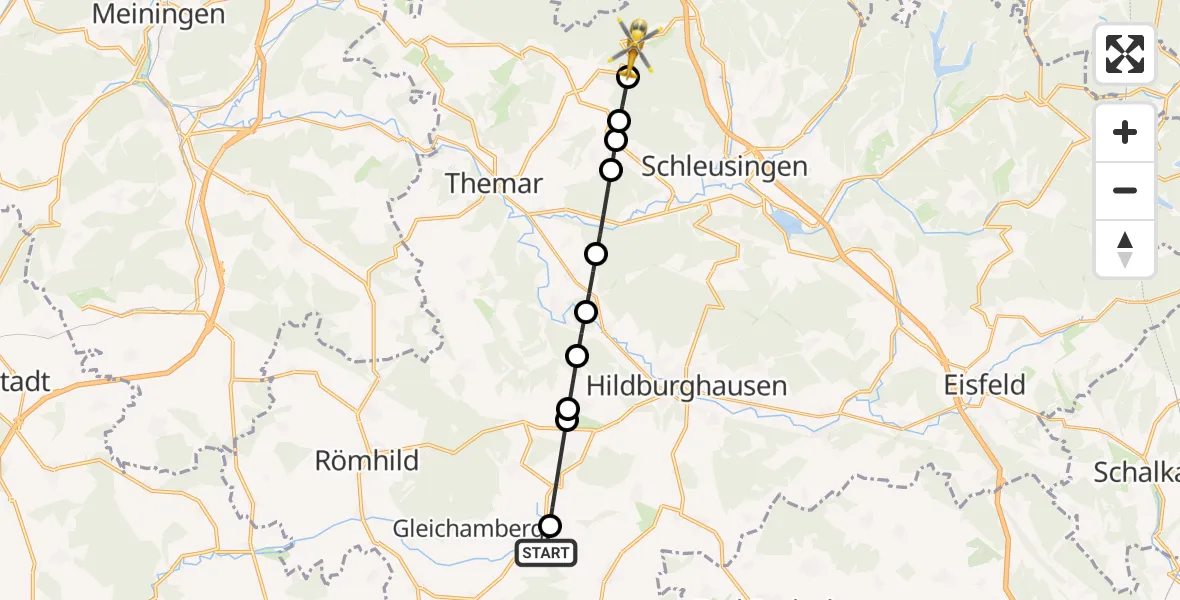 Flugroute Rettungshubschrauber Gleicherwiesen - Altendambach, 08 Februar 2026, 13:32