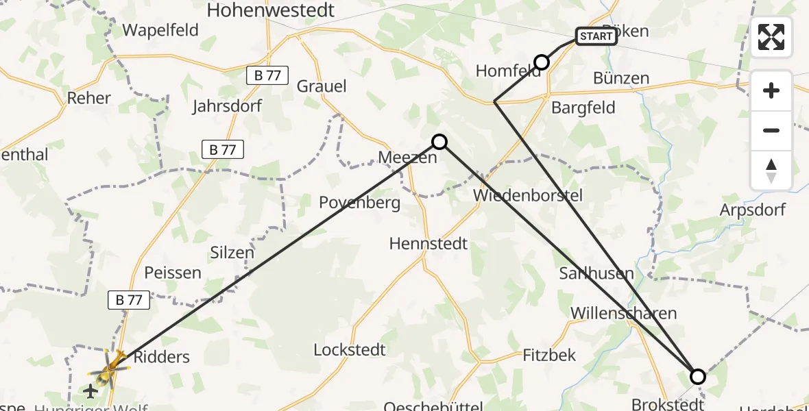 Flugroute Rettungshubschrauber Innien - Ridders, 08 Februar 2026, 13:38