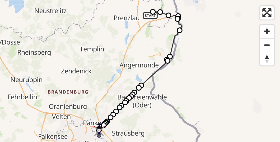 Routekaart van de vlucht: Polizeihubschrauber nach Ahrensfelde Heliport, Albrechtshof